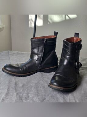 Polar Fox Wyatt Motorcycle Boots Men Size 11 Black Vegan Leather Buckle Zip